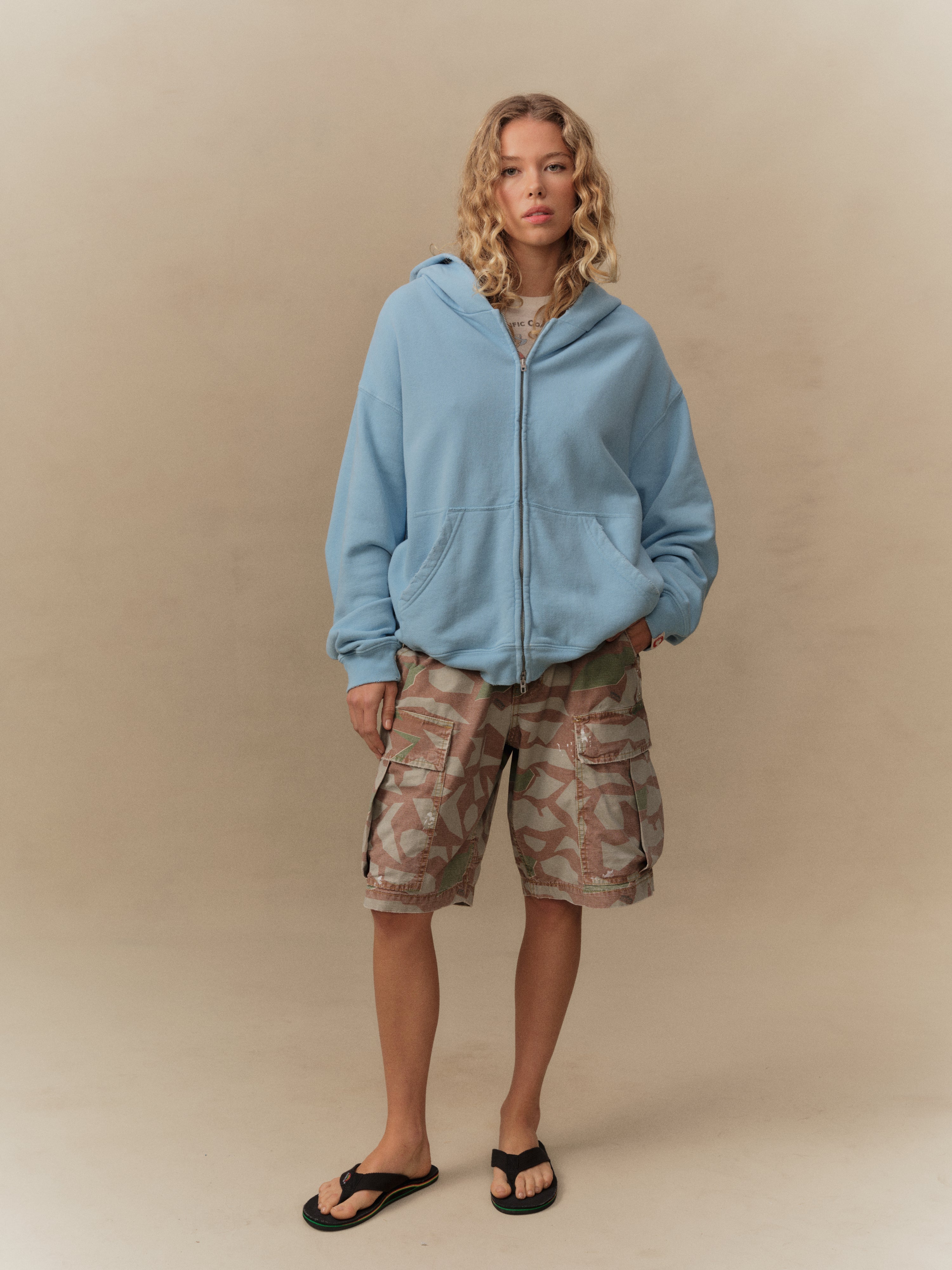 Distressed Zip Up Hoodie (Sky Blue)