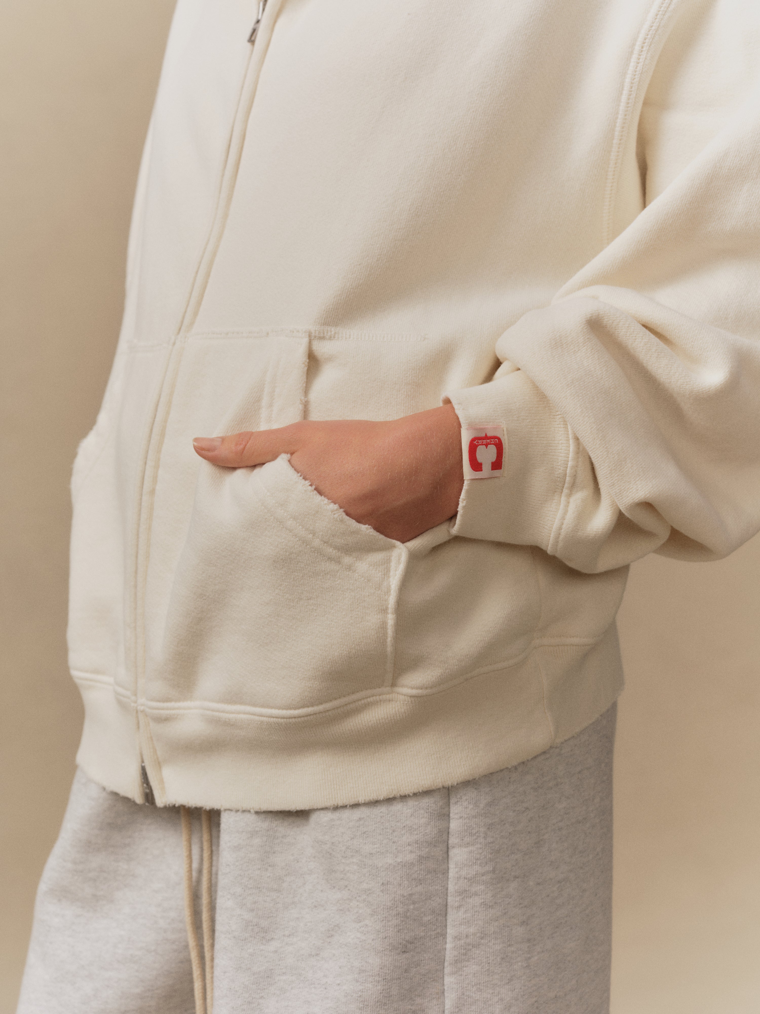 Distressed Zip Up Hoodie (Straw)