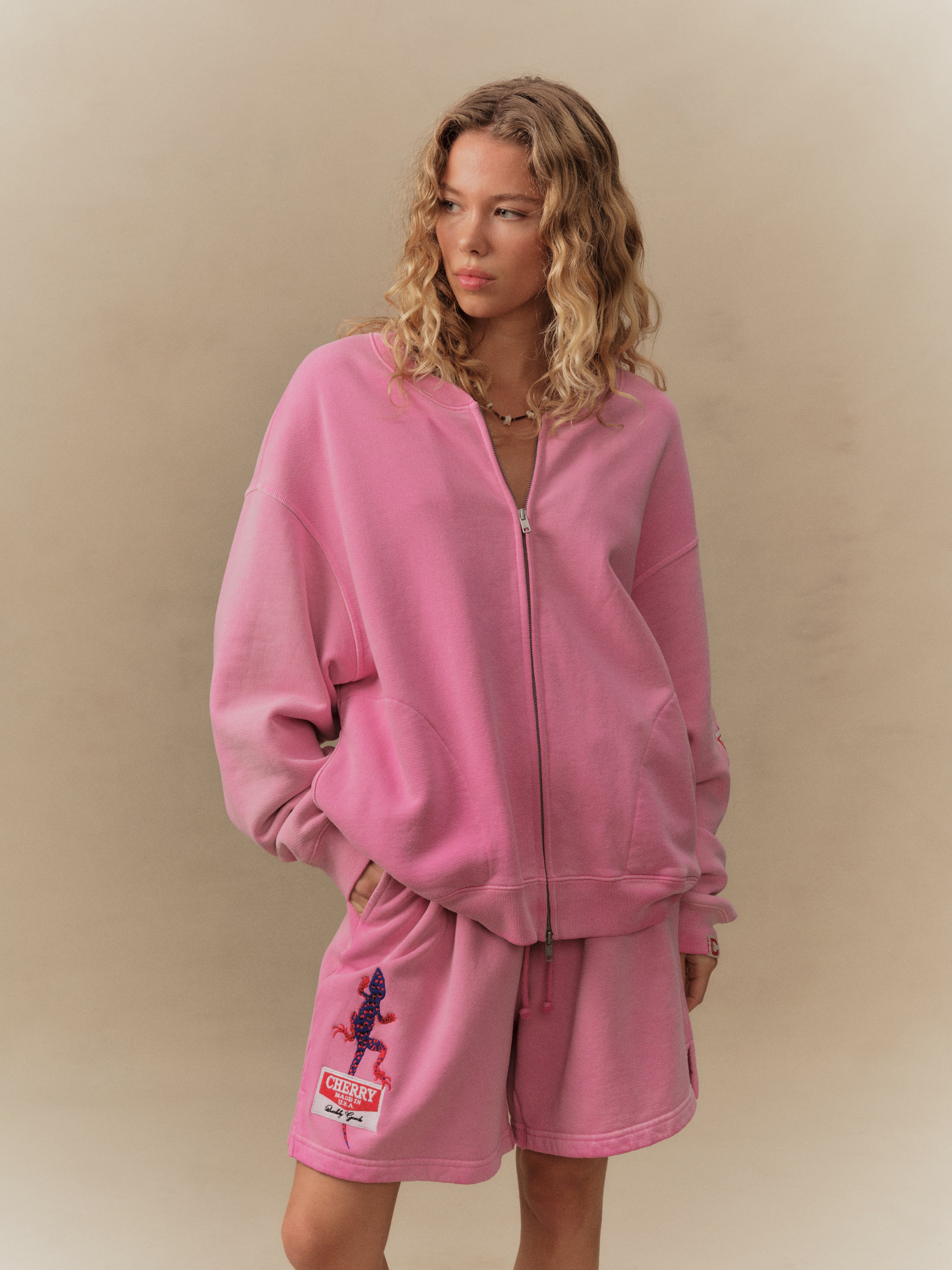 Gecko Zip Up Crew (Fuchsia)