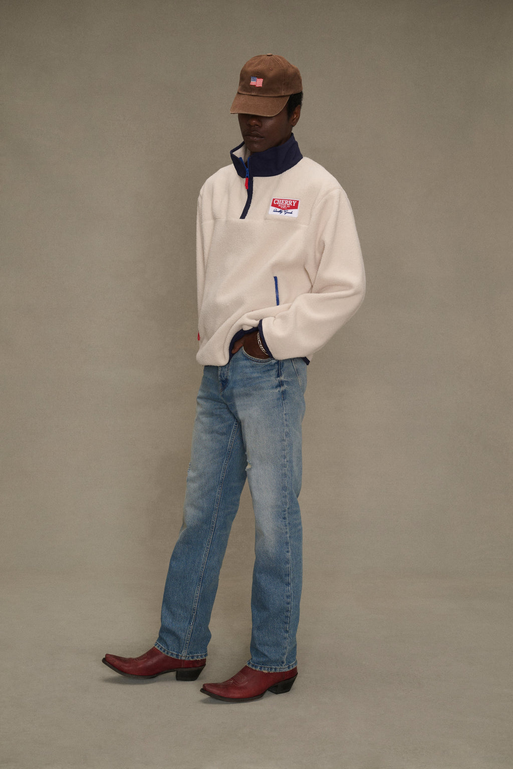 Racing Half Zip Fleece (Cream/Navy)