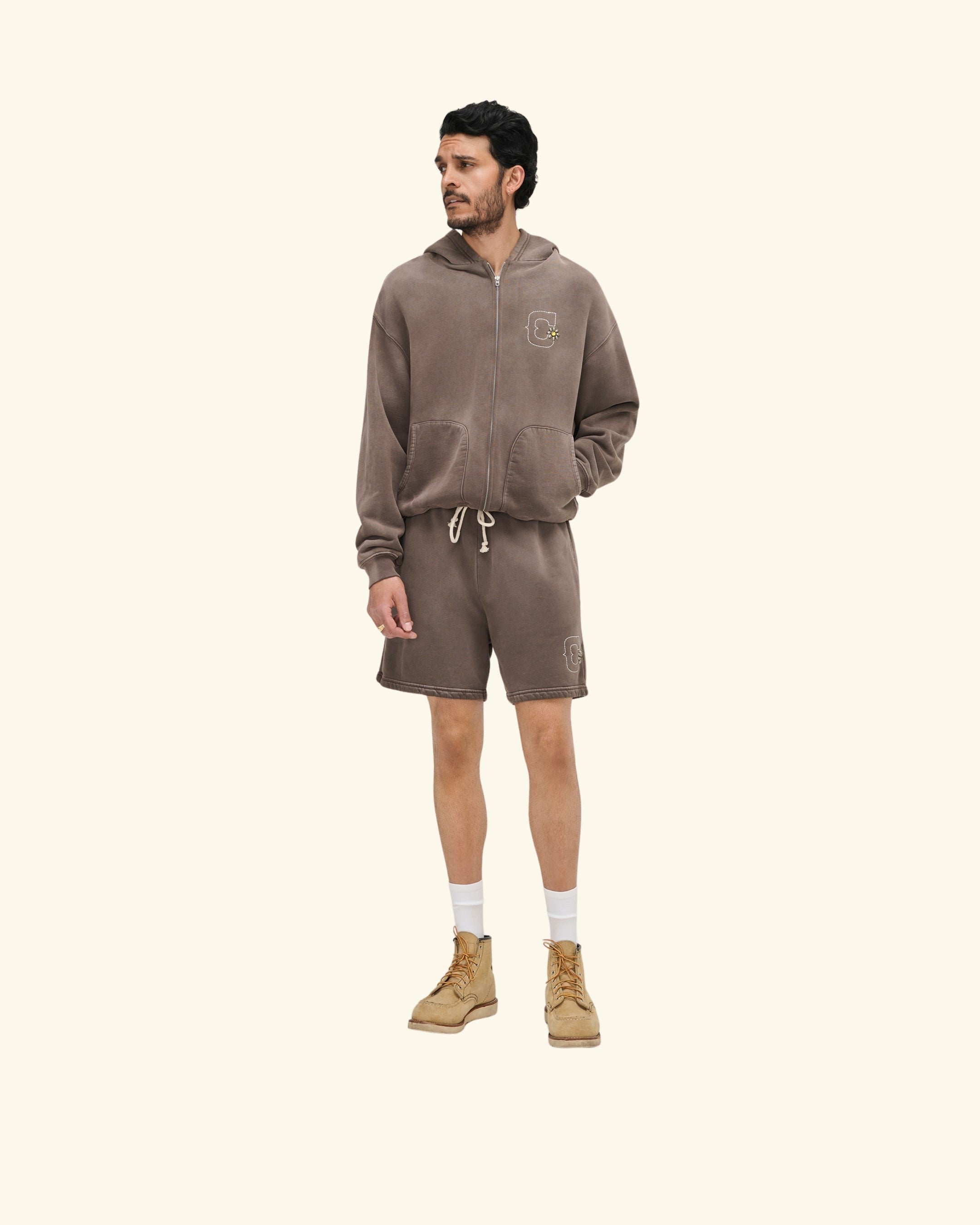 Studded Zip Up Hoodie (Vintage Brown)
