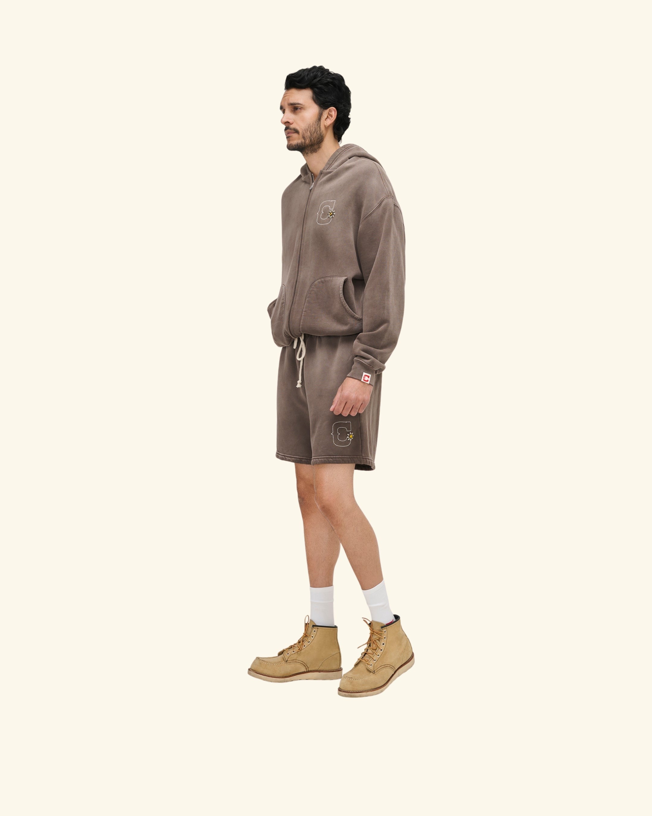 Studded Zip Up Hoodie (Vintage Brown)